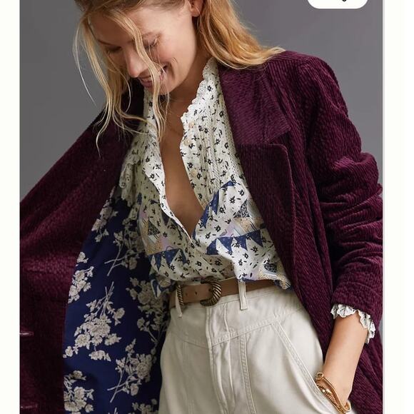 Anthropologie Corduroy Duster Jacket Purple Size 4 - Picture 3 of 12